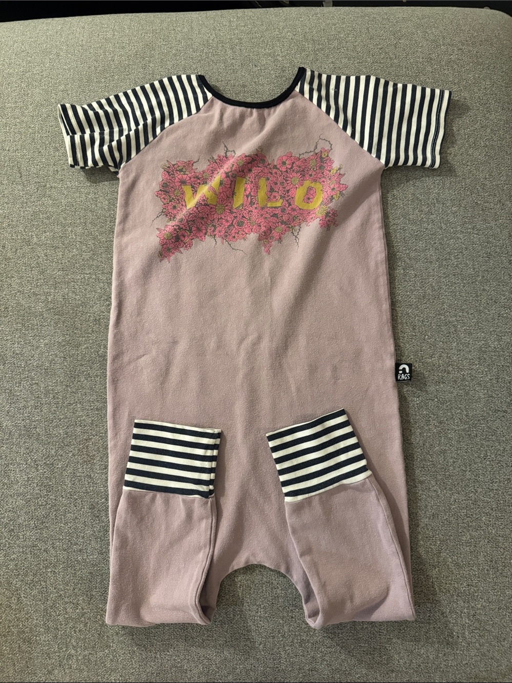 Rags Wild Floral Pink Striped Sleeve Romper